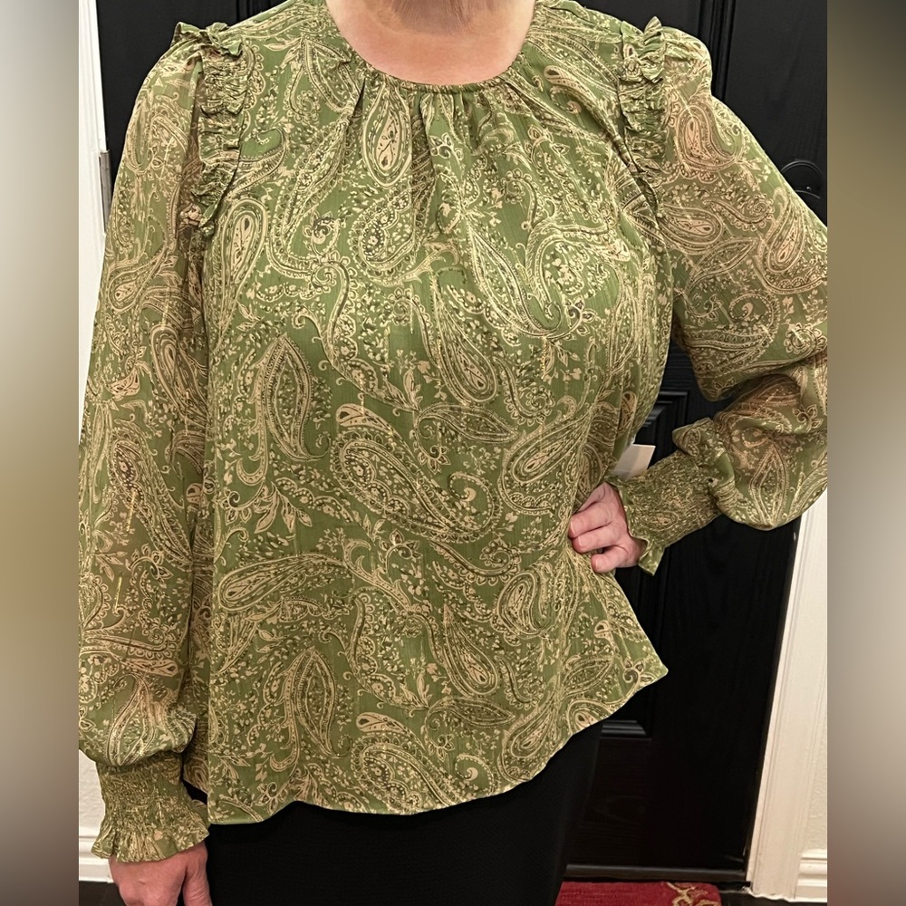 CeCe Olive Paisley Blouse